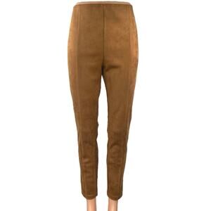 Ann Taylor LOFT Brown Faux Suede Skinny Leg High Waisted Trousers Dress Pants M